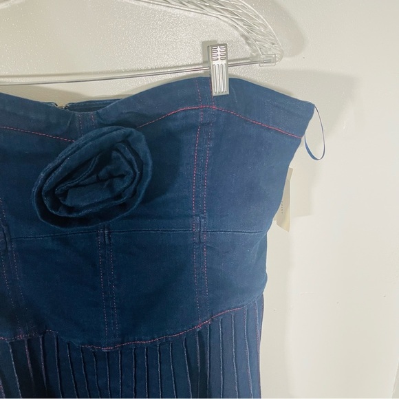 NEW Anthropologie Maeve Rosette Strapless Fit & Flare Denim Mini Dress Festival - Picture 4 of 11